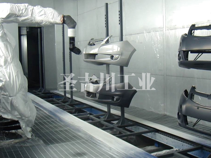 Sliding conveyor single-side bumper robot spraying line